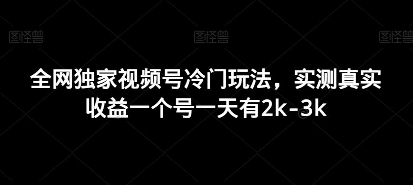 全网独家视频号冷门玩法，实测真实收益一个号一天有2k-3k-白一资源汇