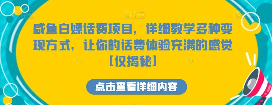 咸鱼白嫖话费项目,详细教学多种变现方式,让你的话费体验充满的感觉【仅揭秘】-白一资源汇