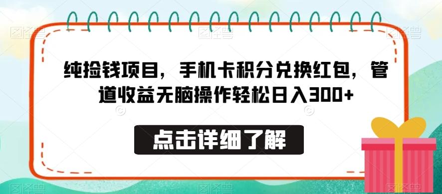 纯捡钱项目，手机卡积分兑换红包，管道收益无脑操作轻松日入300+-白一资源汇