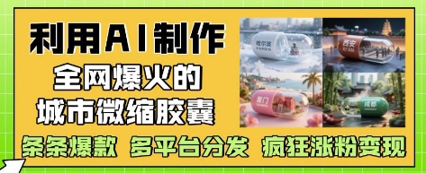 利用AI制作全网爆火的城市微缩胶囊，条条爆款， 多平台分发，疯狂涨粉变现-白一资源汇