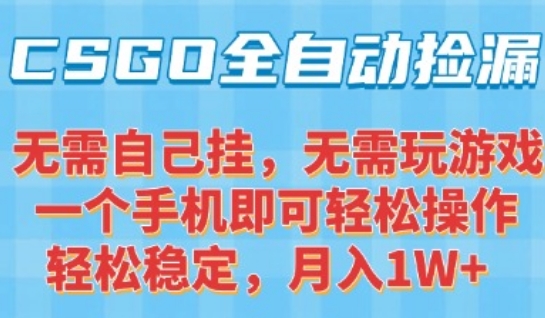 CSGO自动捡漏项目,最新独家玩法,一个手机可操作,新手小白轻松月入1W+,操作简单易上手【揭秘】-白一资源汇