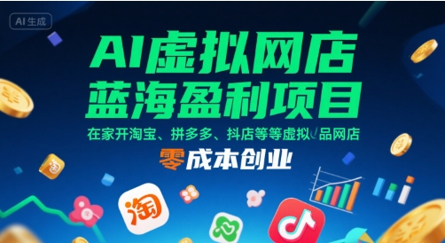 AI虚拟网店蓝海盈利项目,在家开淘宝、拼多多、抖店等虚拟品网店,零成本创业-白一资源汇