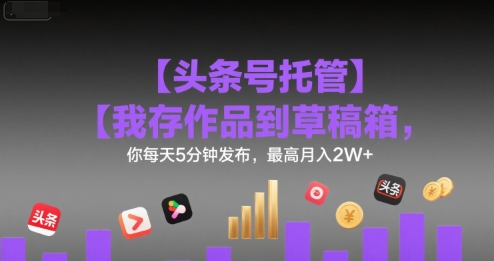 【头条号托管 】我存作品到草稿箱,你每天5分钟发布,最高月入2W+【揭秘】-白一资源汇