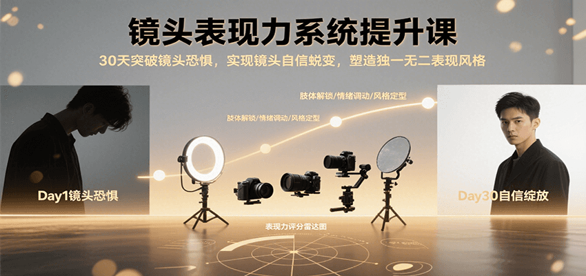 镜头表现力系统提升课，30天突破镜头恐惧实现自信蜕变，塑造独一无二表现风格-白一资源汇
