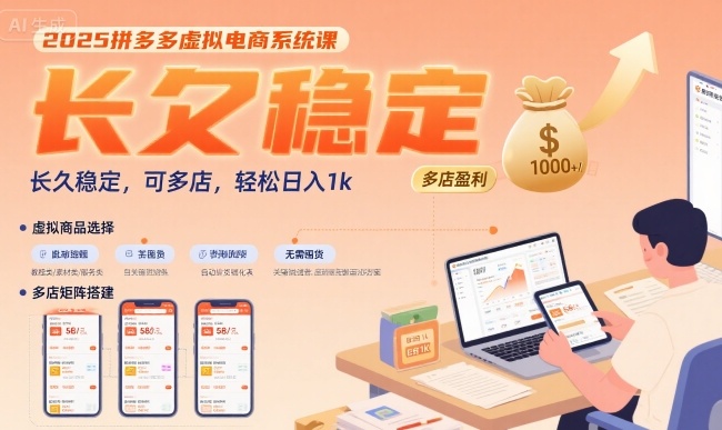 2025拼多多虚拟电商系统课，长久稳定，可多店，轻松日入1k-白一资源汇