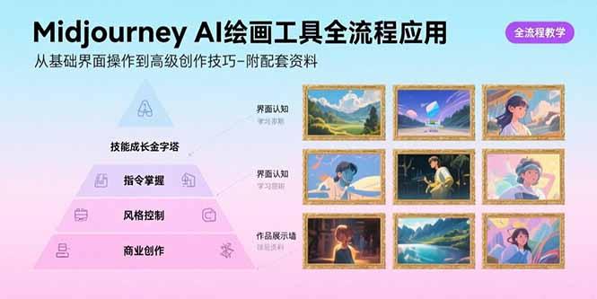 Midjourney AI绘画工具全流程应用，从基础界面操作到高级创作-附配套资料-白一资源汇