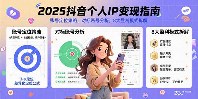 2025抖音个人IP变现指南，账号定位策略，对标账号分析，8大盈利模式拆解-白一资源汇