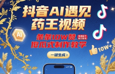 抖音AI遇见药王视频，条条10W赞，快速起千粉万粉号，傻瓜式制作教学-白一资源汇