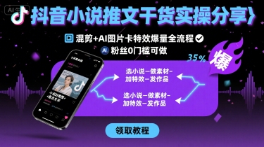 抖音小说推文干货实操分享,混剪+AI图片卡特效爆量全流程,0粉丝0门槛可做-白一资源汇