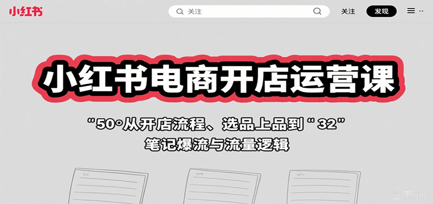 小红书电商开店运营课：从开店流程、选品上品到笔记爆流与流量逻辑-白一资源汇