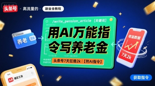 用AI万能指令写养老金，头条号7天狂撸2k【附AI指令】-白一资源汇
