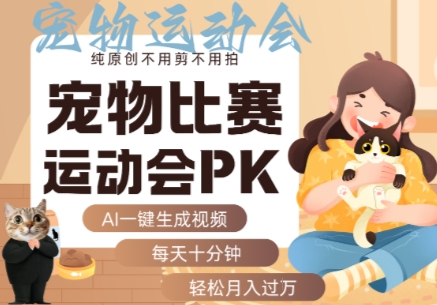 AI一键生成宠物比赛运动会PK视频，纯原创不用剪不用拍，每天十分钟，轻松月入过1W+-白一资源汇