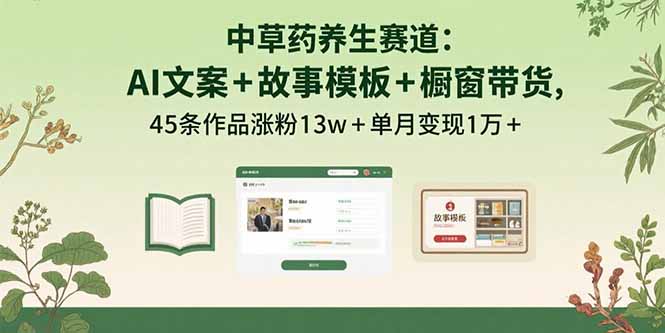 中草药养生赛道：AI文案+故事模板+橱带货，45条作品涨粉13w+单月变现1万+-白一资源汇