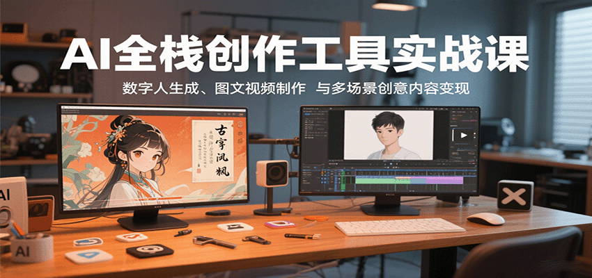 AI全栈创作工具实战课:数字人生成、图文视频制作与多场景创意内容变现-白一资源汇