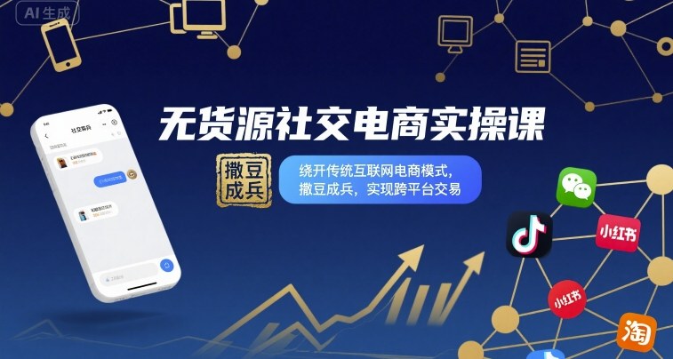 无货源社交电商实操课，绕开传统互联网电商模式，撒豆成兵，实现跨平台交易-白一资源汇