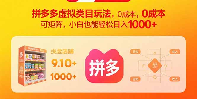 拼多多虚拟类目玩法，0成本，可矩阵，小白也能轻松日入1000+-白一资源汇